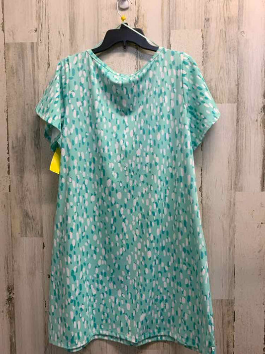 PRE-OWNED KIM ROGERS Size PL WHT/MINT SHORT SLEEVES ABSTRACT DOTTED DRESS
