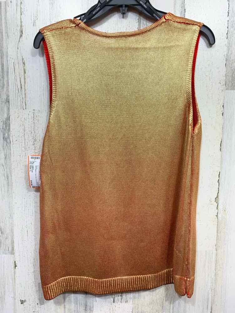 PRE-OWNED ANNE KLEIN Size L Tops Gold SLEEVELESS/V NECK TOP