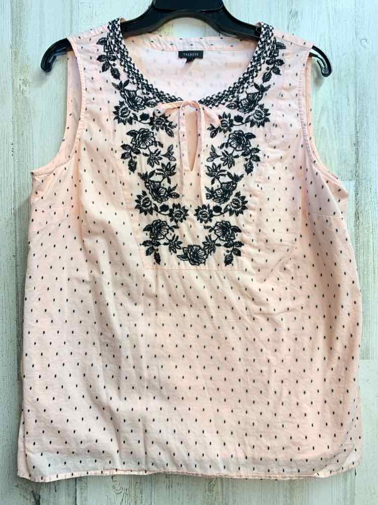 PRE-OWNED TALBOTS Tops Size L BLK/PINK Polka Dot SLEEVELESS TOP/EMBROIDERED BIB