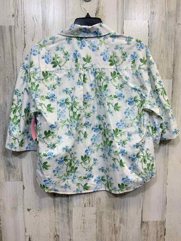 NWT CROWN & IVY Tops Size S WHITE/BLUE/GREEN Floral SHORT SLEEVES Blouse/FLORAL