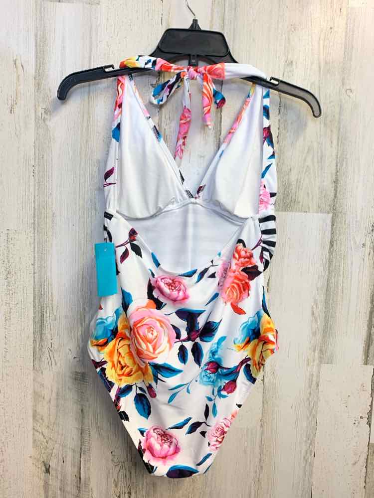 NWT CUPSHE Swimwear Size L BLK/WHT/PNK STRIPE/FLORAL ONE PIECE Swimsuit