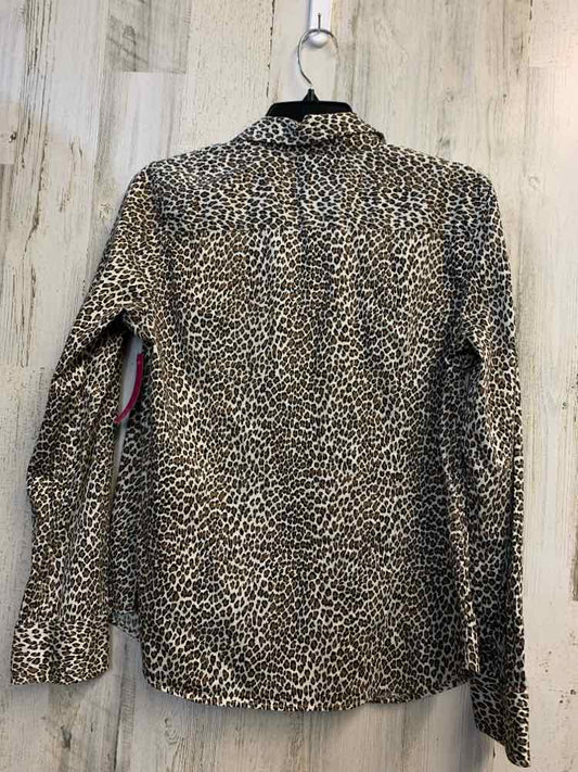 PRE-OWNED TALBOTS Tops Size 12 WHT/BLK/BRN CHEETAH PRINT LONG SLEEVES TOP/BUTTON
