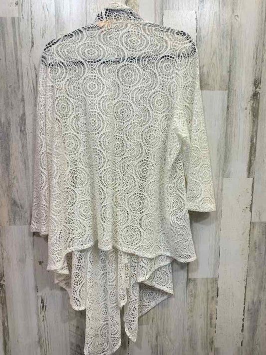 PRE-OWNED RUBY RD Tops Size 2X White Lace 3/4 SLEEVE Cardigan/OPEN FRONT
