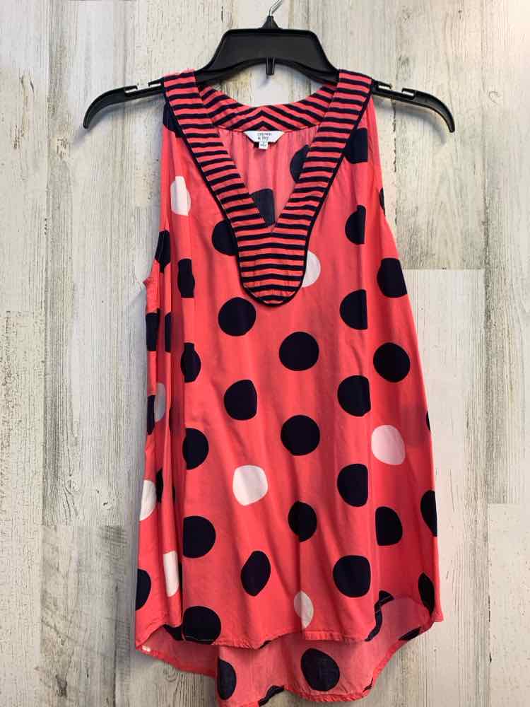 CROWN & IVY Tops Size S PINK/NAVY/WHT DOTS SLEEVELESS TOP