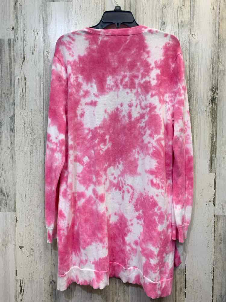 PRE-OWNED STYLE&CO Tops Size L PINK/WHITE TY-DYE CARDIGAN Cardigan/PINK/WHITE LO