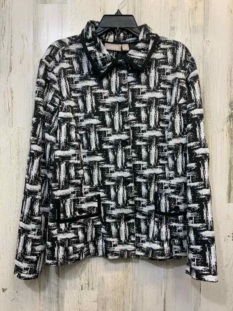 PRE-OWNED CHICOS JACKETS / COATS Size 3 BLACK/WHITE STROKES JACKET Jacket/BLACK/