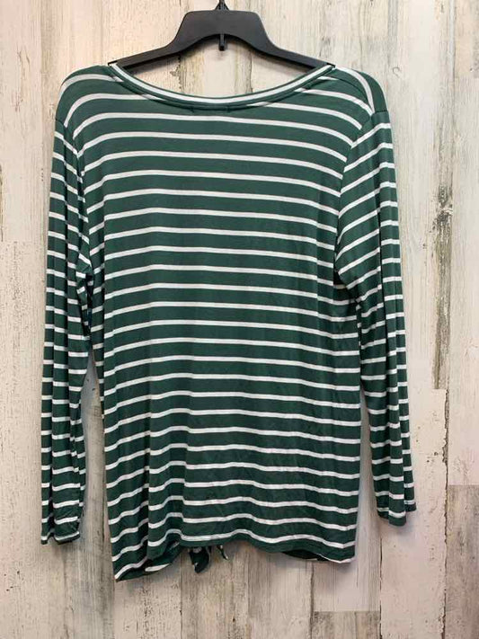 NWT SIGNATURE STUDIO Tops Size L GRN/WHT Stripe LONG SLEEVES TOP