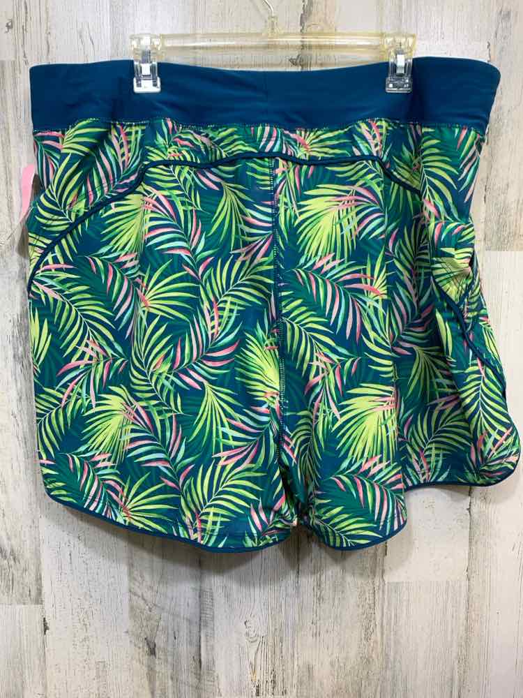 PRE-OWNED LANDS END Activewear 22W TEAL/GREEN/PINK TROPICAL Activewear Bottom/TR