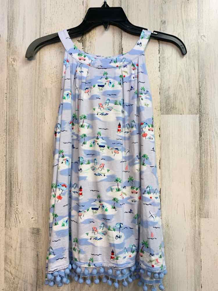 CROWN & IVY Tops Size L LT BLUE/WHT/MULTI-COLOR TROPICAL ISLE SLEEVELESS TOP