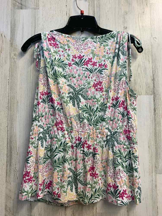 PRE-OWNED WONDERLY Tops Size PM WHT/GRN/PURPLE TROPICAL SLEEVELESS Jacket