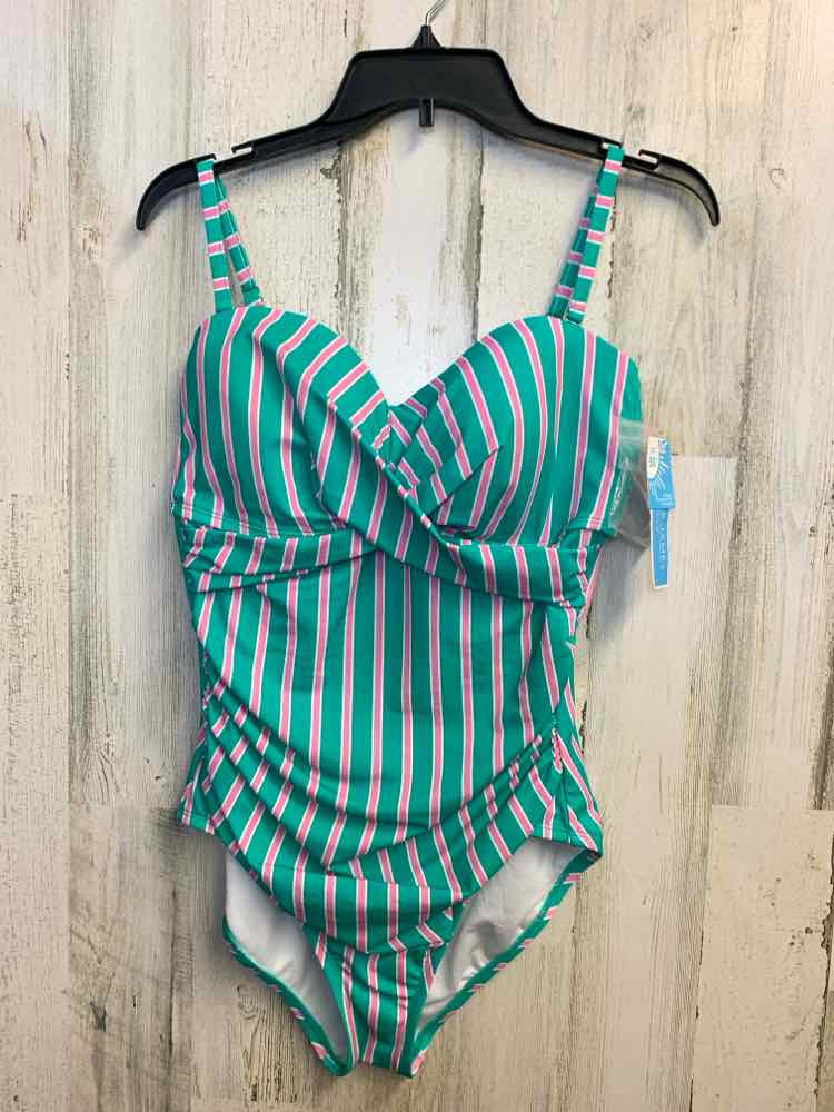 NWT DRAPER JAMES Swimwear Size XL PINK/GREEN Stripe ONE PIECE Swimsuit/STRIPED G