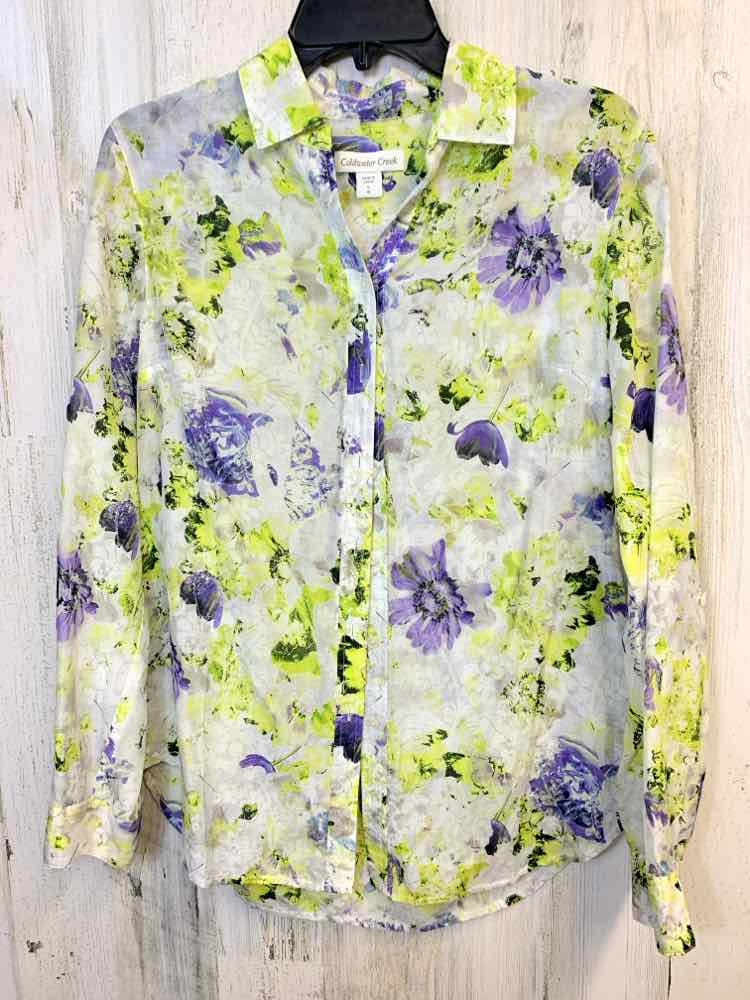 PRE-OWNED COLDWATER CREEK Tops Size 8 GRN/WHT/PRPL Floral LONG SLEEVES TOP