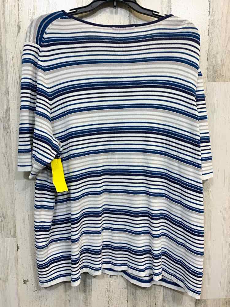 PRE-OWNED COLDWATER CREEK Tops Size 2X WHT/BLU/NVY Stripe SHORT SLEEVES Blouse