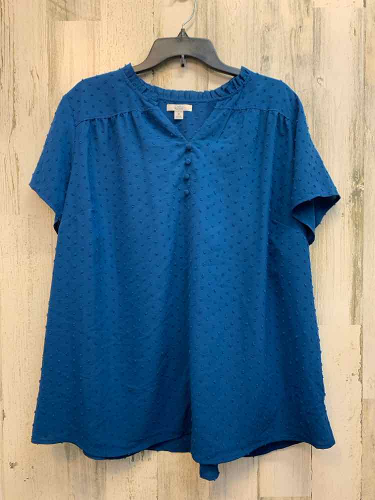 PRE-OWNED CROFT & BARROW PLUS SIZES Size 2XL AQUA SWISS DOT SHORT SLEEVES TOP