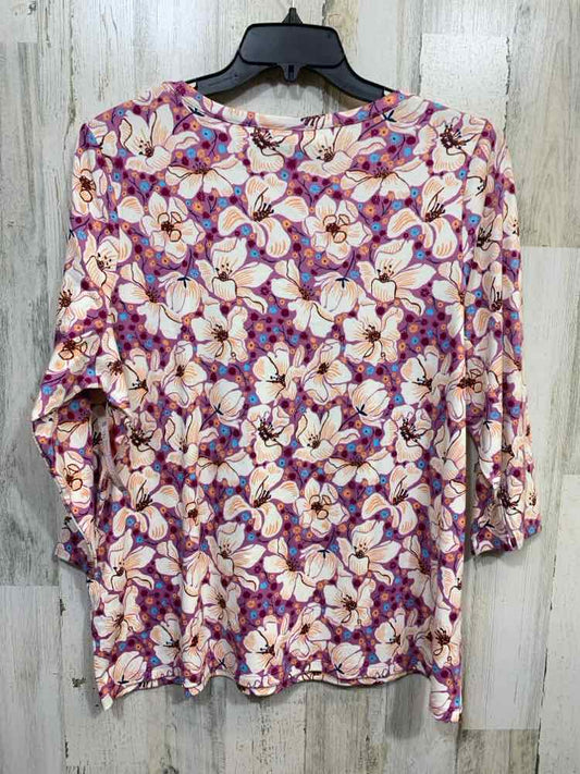 NWT STYLE & CO Tops Size 2X WHT/PRPL/BLUE Floral 3/4 SLEEVE Blouse