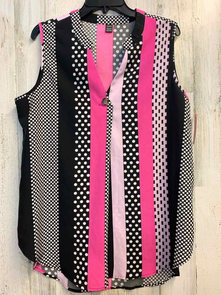 PRE-OWNED GOMORN Tops Size XL BLK/WHT/PNK PATTERNED STRIPE SLEEVELESS TOP