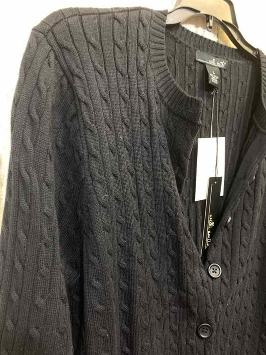 NWT WILLI SMITH Tops Size L Black CABLE BUTTON UP Sweater/BLACK CABLE BUTT