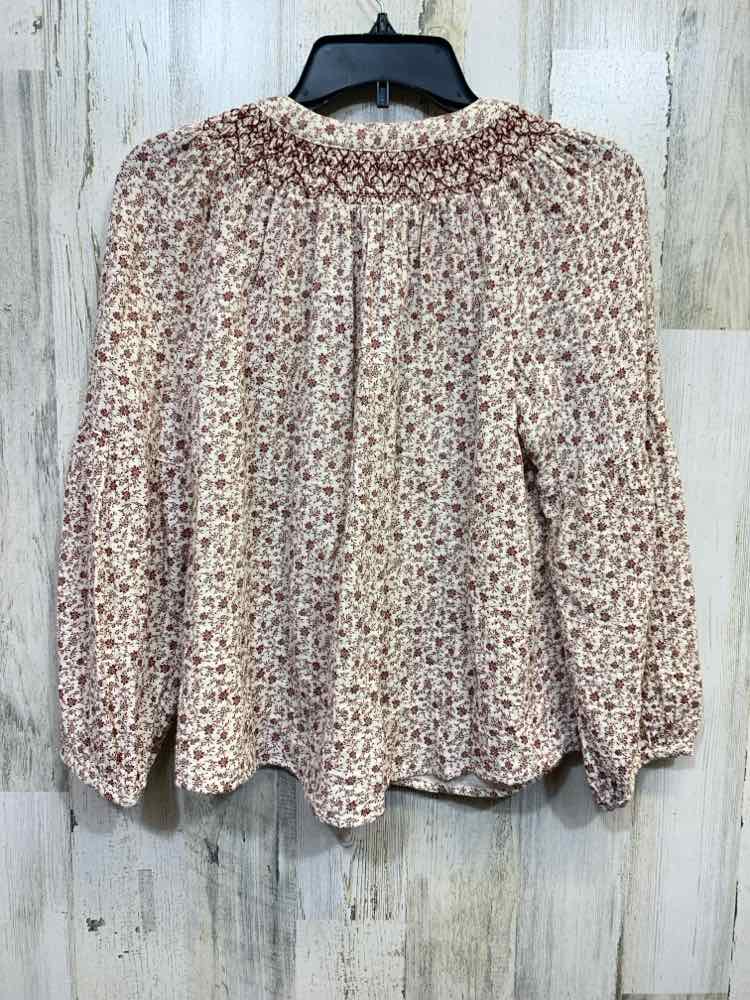 NWT UNIVERSAL THREADS Tops Size XS CRM/BURGUNDY Floral 3/4 SLEEVE/TIE-FRO Blouse