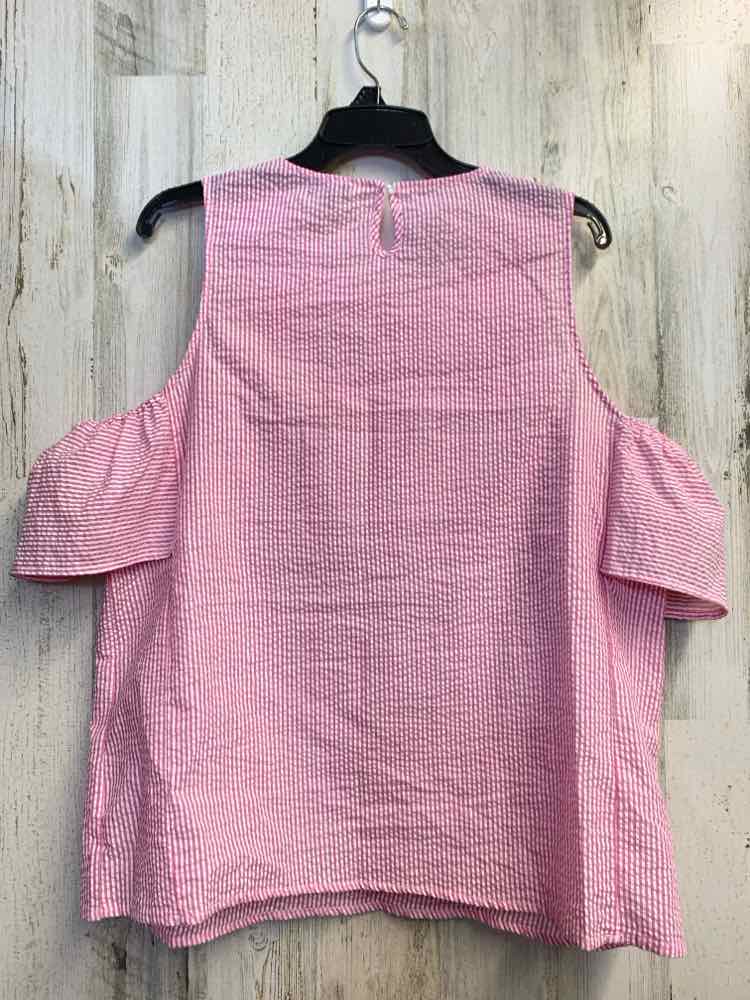 PRE-OWNED CHANCES R Tops Size XL PNK/WHT Stripe COLD SHOULDERS TOP