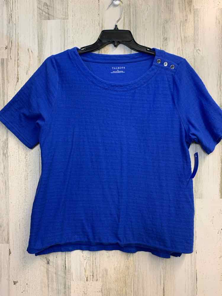 PRE-OWNED TALBOTS Tops Size XL Blue TOP/U- SHAPED COLLAR W/ 3 SILVER BUTTONS ON