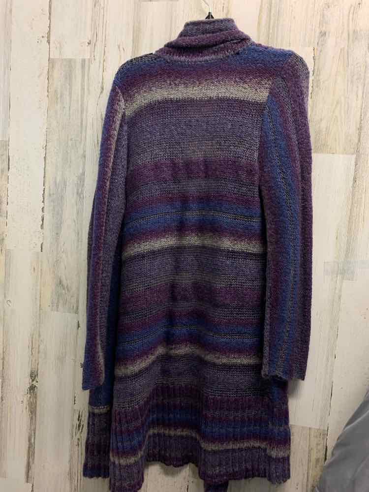 PRE-OWNED CHICO'S Tops Size 2 OPEN FRONT LONG SLEEVE PURPLE/BLUE/GRAY STRIPE CARD