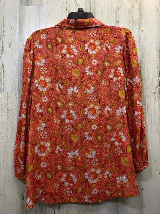 NINETY CLOTHING CO. Tops Size L CORAL/WHT/YEL Floral 3/4 LENGTH Shirt