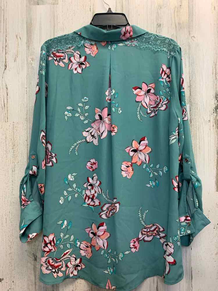 PRE-OWNED CANDIE'S Tops Size XL TEAL/WHITE/PINK/RED/BLACK Floral TOP/LONG SLEEVE