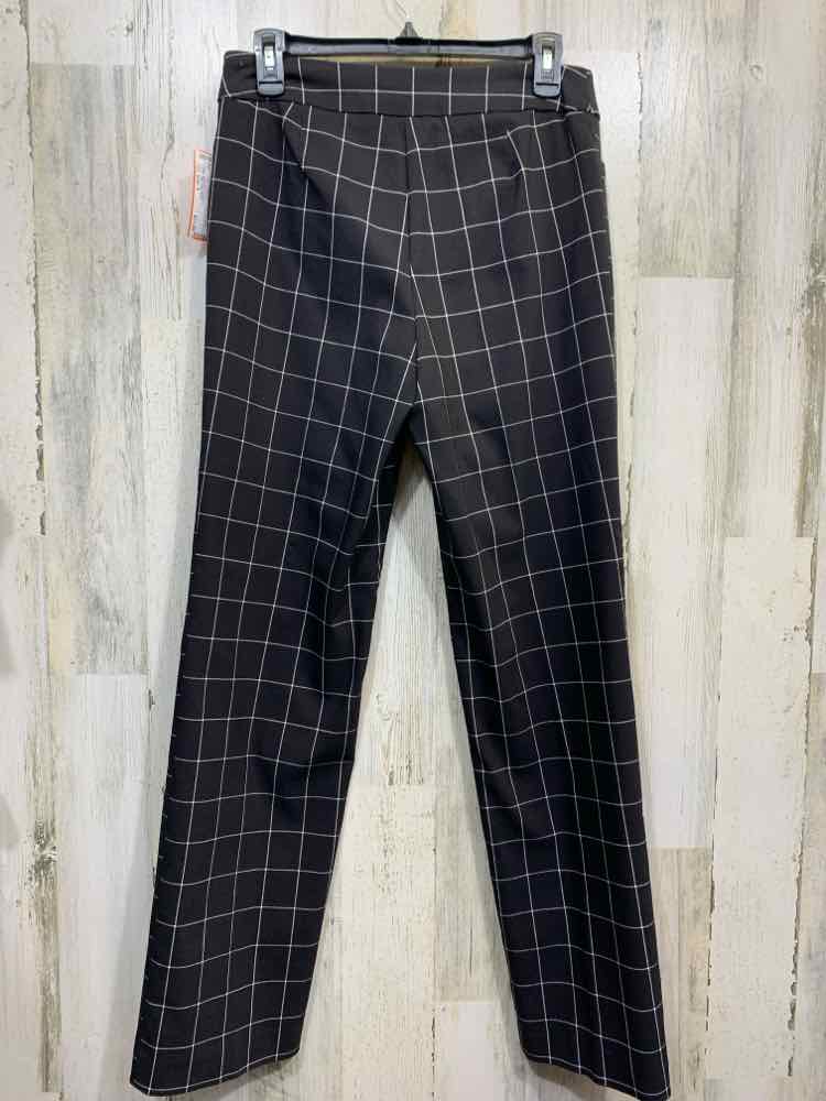 PRE-OWNED TIME AND TRUE Size 6 BOTTOMS WHT/BLK Plaid STRAIGHT Pants