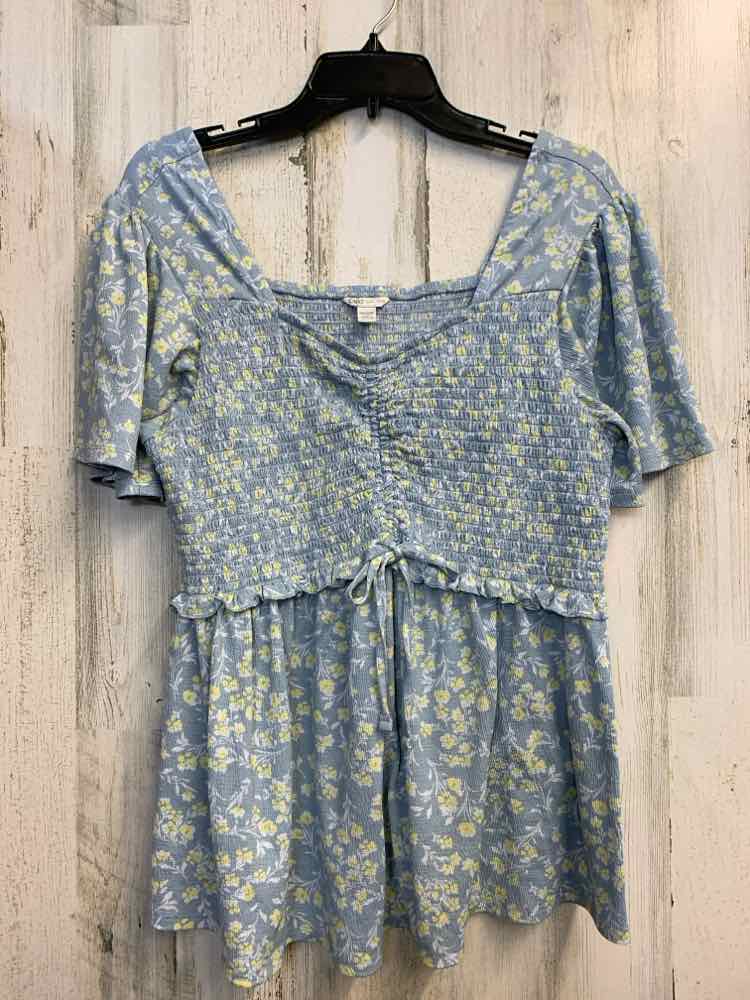 CATO PLUS SIZES Size 18/20W LT BLU/YEL Floral SHORT SLEEVES TOP