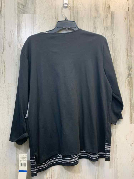 NWT ALFRED DUNNER Tops Size PXL Black 3/4 SLEEVE TOP/WHITE EMBROIDERY W/BEADS