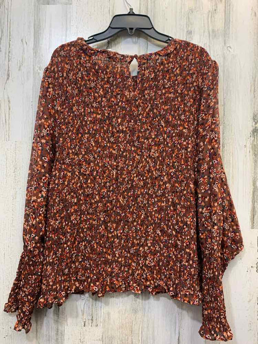 PRE-OWNED TERRA & SKY PLUS SIZES Size 3X RUST Floral LONG SLEEVES TOP
