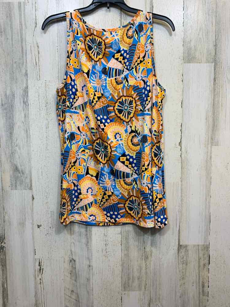PRE-OWNED CATO Tops Size L BLUE/ORANGE/YELLOW/BLACK ABSTRACT TANK TOP Tank Top/A