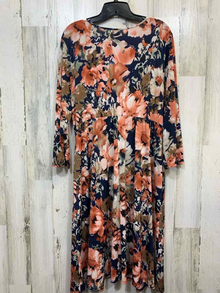 SEW IN LOVE PLUS SIZES Size 2X NAVY/PEACH Floral 3/4 LENGTH Dress