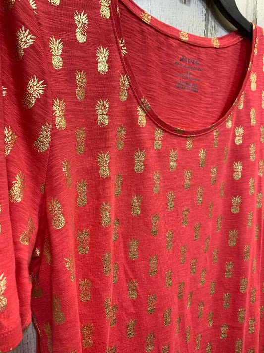 PRE-OWNED CHICO'S/TEXTURED KNIT METALLIC PINEAPPLE PRINT TEE
