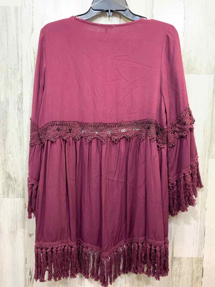 NWT JODIFL Tops Size S Burgundy OPEN Blouse/BELL FRINGE END SLEEVES