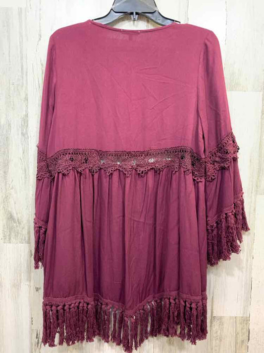 NWT JODIFL Tops Size S Burgundy OPEN Blouse/BELL FRINGE END SLEEVES