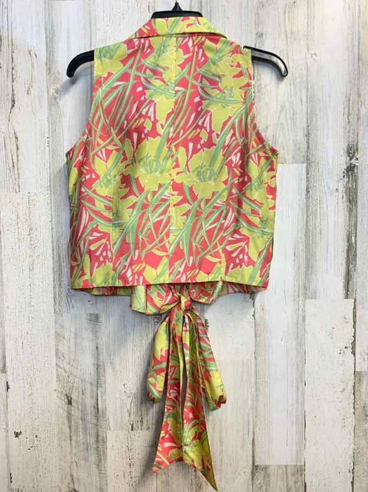 PRE-OWNED ETCETERA Tops Size 8 YLW/GRN/PNK Floral SLEEVELESS TOP