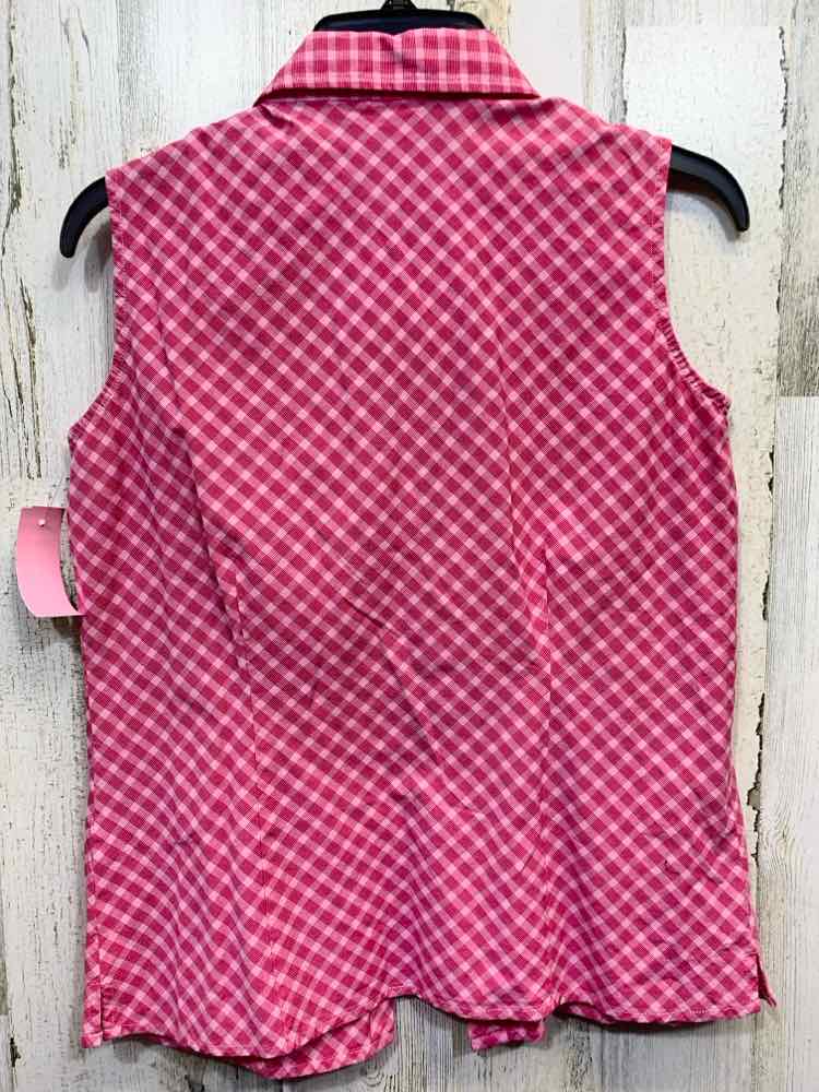 PRE-OWNED KIM ROGERS Size S SHADES OF PINK Checkered SLEEVELESS BUTTON UP Shirt