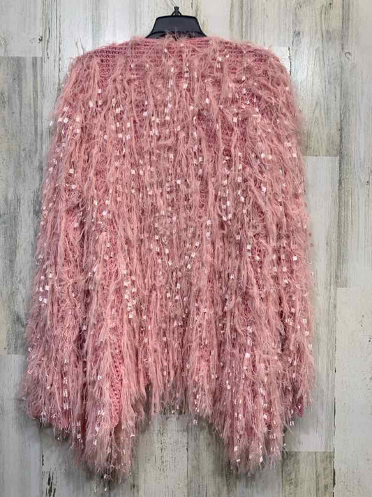 PRE-OWNED BIBI Tops Size L Pink FRINGE CARDIGAN Cardigan/OPEN FRONT PINK FUN FRI