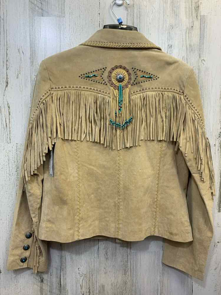 NWT SCULLY JACKETS / COATS Size L Beige LEATHER Jacket FRINGE & BEADED BOAR SUED