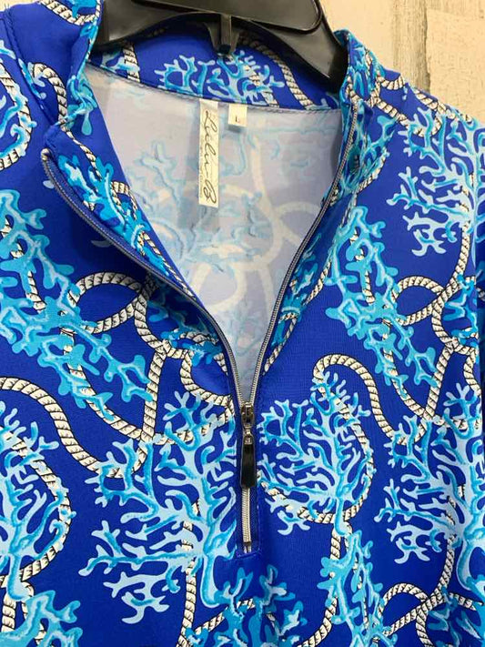 PRE-OWNED LULU B Tops Size L WHT/BLU/AQUA CORAL REEF LONG SLEEVE PULL OVER