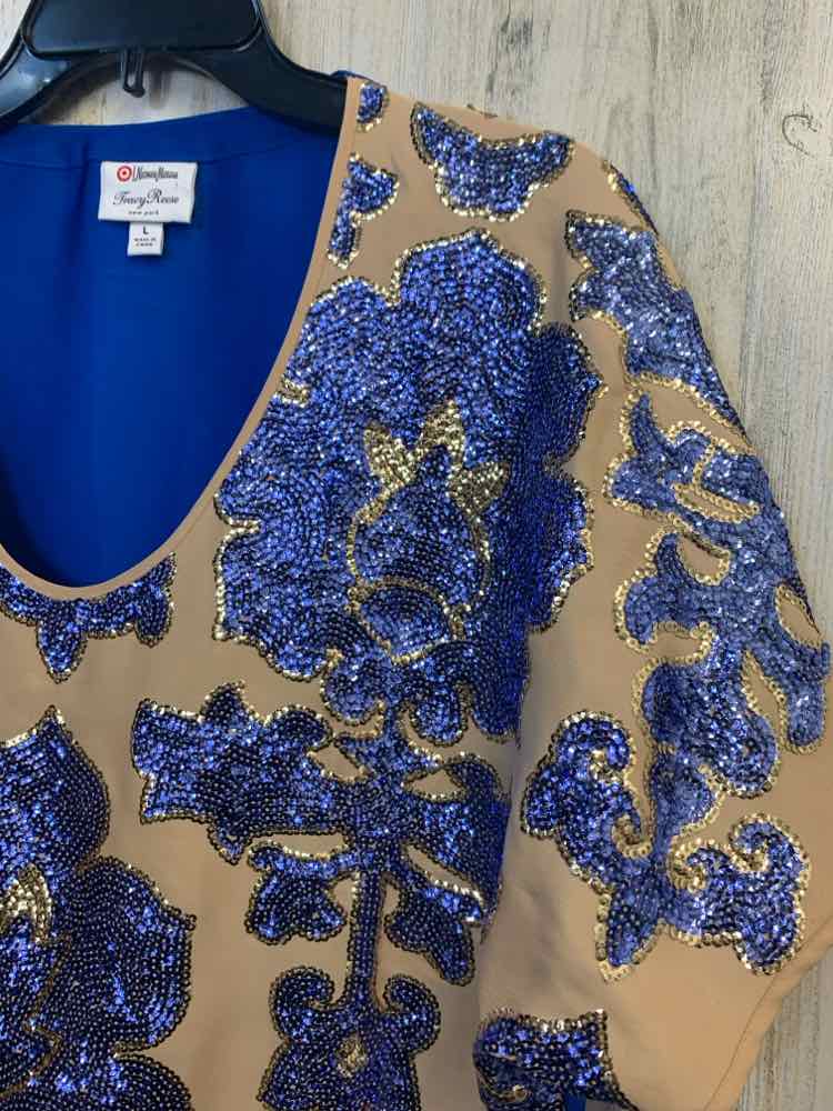 PRE-OWNED TRACY REESE Tops Size L TAN/BLUE SHORT SLEEVES TOP