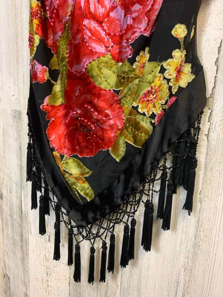 CACHE Tops Size M BLK/RED/GRN ROSES SLEEVELESS TOP