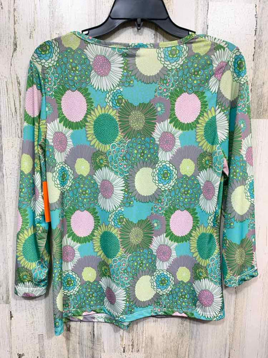 PRE-OWNED NY & CO Tops Size L AQUA/GRN/WHT Floral 3/4 SLEEVE Blouse