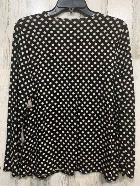 PRE-OWNED CHICO'S Size 1 Tops BLK/WHT Polka Dot LONG SLEEVES Blouse