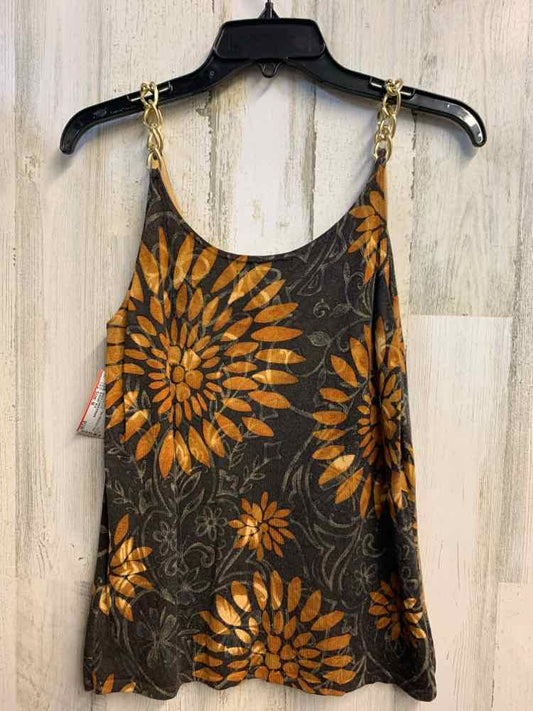 PRE-OWNED AUGUST SILK Tops Size M BRN/ORNG Floral SLEEVELESS TOP
