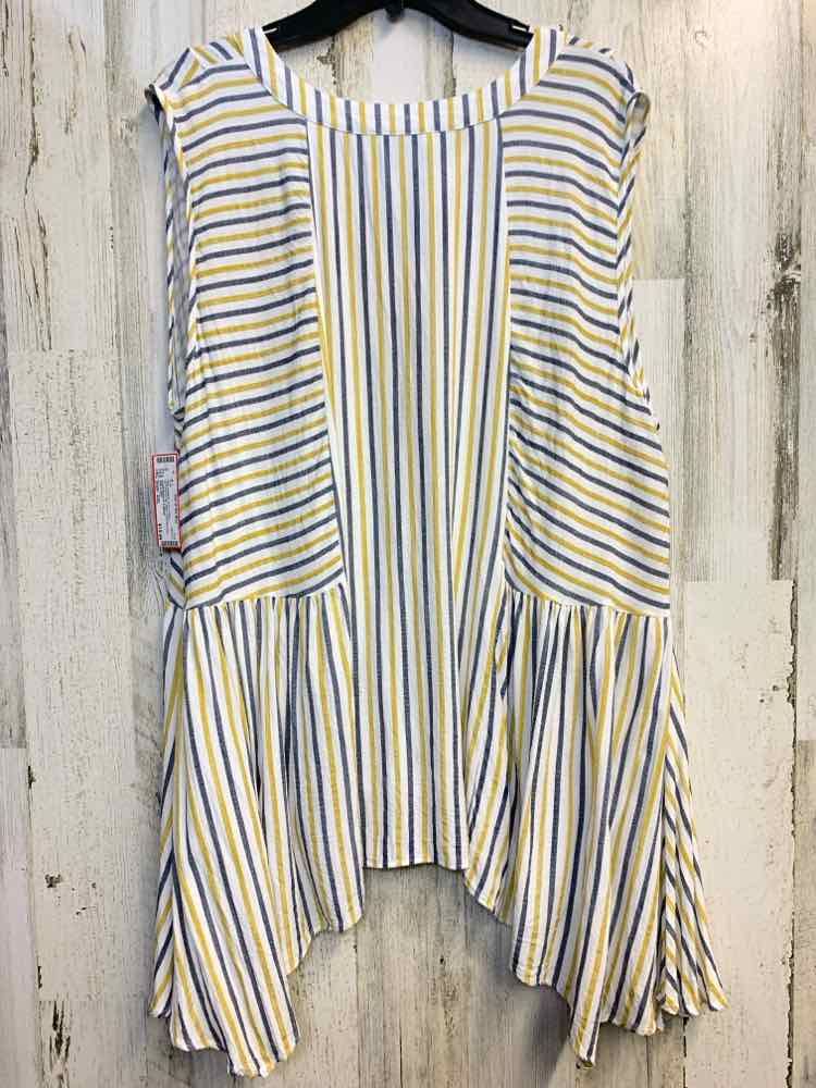 PRE-OWNED SHE & SKY PLUS SIZES Size 2XL WHT/NVY/YLW Stripe SLEEVELESS TOP