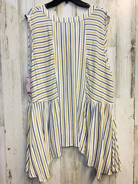 PRE-OWNED SHE & SKY PLUS SIZES Size 2XL WHT/NVY/YLW Stripe SLEEVELESS TOP