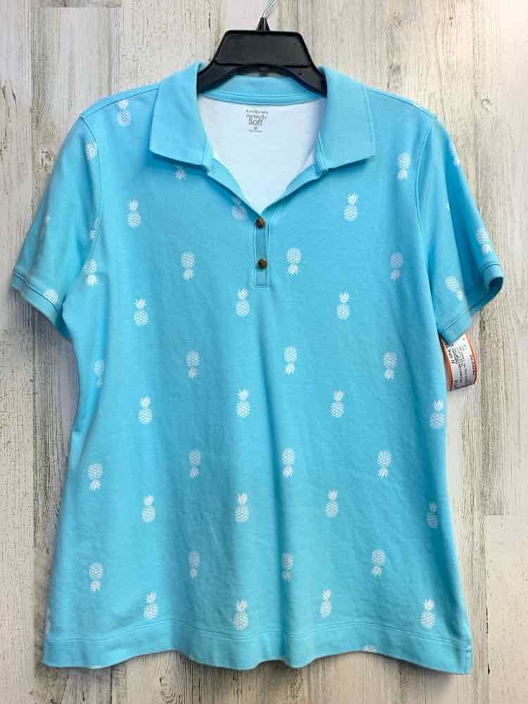 PRE-OWNED KIM ROGERS Tops Size M AQUA PINEAPPLE SHORT SLEEVES TOP