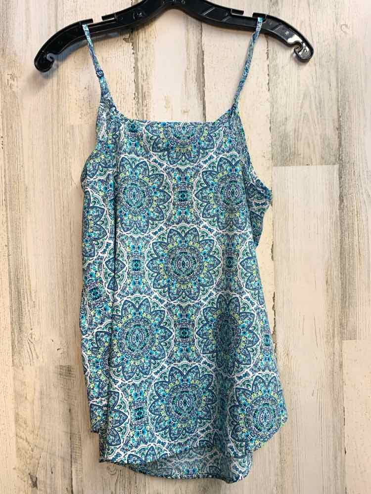 FADED GLORY Tops Size S AQUA/WHT/BLU MEDALION SPAGHETTI STRAP TOP